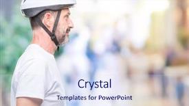  Presentation with triathlon professional cyclist man cycling - Colorful PPT theme enhanced with man wearing bike safety helment backdrop and a  colored foreground