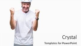  Presentation with triathlon professional cyclist man cycling - Cool new presentation theme with man wearing bike safety helment backdrop and a white colored foreground