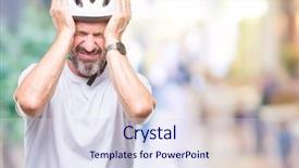  Presentation with triathlon professional cyclist man cycling - PPT layouts consisting of man wearing bike safety helment background and a  colored foreground