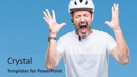  Presentation with cyclist - Colorful slide deck enhanced with man wearing bike safety helment backdrop and a light blue colored foreground