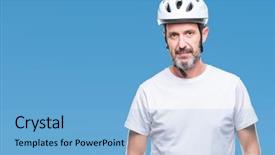  Presentation with triathlon professional cyclist man cycling - PPT layouts with man wearing bike safety helment background and a  colored foreground