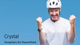  Presentation with cyclist - Presentation having man wearing bike safety helment background and a light blue colored foreground