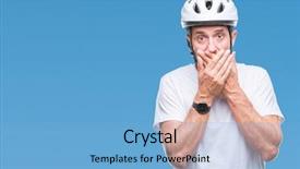  Presentation with cyclist - Theme enhanced with man wearing bike safety helment background and a  colored foreground