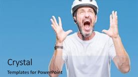  Presentation with triathlon professional cyclist man cycling - Audience pleasing slide deck consisting of man wearing bike safety helment backdrop and a  colored foreground