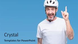  Presentation with cyclist - Cool new slide deck with man wearing bike safety helment backdrop and a light blue colored foreground