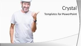  Presentation with triathlon professional cyclist man cycling - Presentation theme featuring man wearing bike safety helment background and a white colored foreground