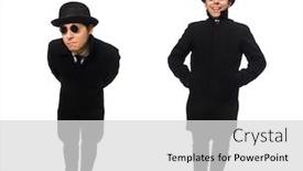  Presentation with black man - Amazing PPT theme having man-wearing-black-coat-isolated backdrop and a light gray colored foreground