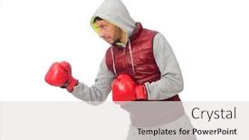  Presentation with boxing - Slides consisting of man wearing boxing gloves isolated on white background and a light gray colored foreground