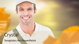  Presentation with leaves - PPT theme having man wearing cap in forest background and a  colored foreground