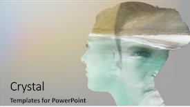  Presentation with contact lens - Presentation theme featuring man wearing contact lens against scenic view of sea and mountains background and a light gray colored foreground