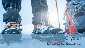  Presentation with trekking - Slide set consisting of man-wearing-crampons-standing-beside background and a light blue colored foreground