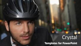  Presentation with cycling - Presentation theme consisting of man-wearing-cycling-helmet background and a dark gray colored foreground