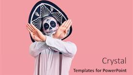  Presentation with day dead - Colorful PPT layouts enhanced with man-wearing-day backdrop and a coral colored foreground