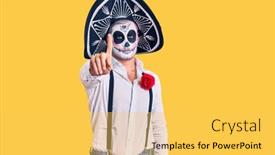  Presentation with day dead - Audience pleasing slide deck consisting of man-wearing-day backdrop and a yellow colored foreground