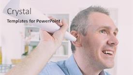  Presentation with aid - Cool new presentation theme with man-wearing-deaf-aid backdrop and a sky blue colored foreground