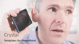  Presentation with aid - Theme having man-wearing-deaf-aid background and a soft green colored foreground