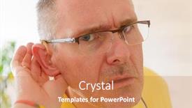  Presentation with hear - Slides with man-wearing-deaf-aid background and a coral colored foreground