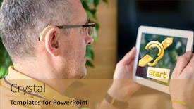  Presentation with deaf - Audience pleasing slide set consisting of man-wearing-deaf-aid backdrop and a gold colored foreground