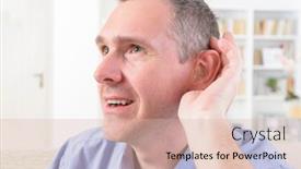  Presentation with hear - Cool new PPT theme with man-wearing-deaf-aid backdrop and a lemonade colored foreground