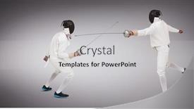  Presentation with sword - Slides enhanced with man wearing fencing suit practicing with sword against grey vignette background and a light gray colored foreground