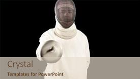  Presentation with sword - Beautiful presentation featuring man-wearing-fencing-suit-practicing backdrop and a lemonade colored foreground