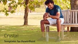  Presentation with fitness clothing - PPT theme with man-wearing-fitness-clothing-sitting background and a gold colored foreground