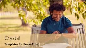  Presentation with fitness clothing - Beautiful PPT theme featuring man-wearing-fitness-clothing-sitting backdrop and a yellow colored foreground