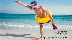  Presentation with rubber - Slide set featuring man wearing flippers and rubber background and a soft green colored foreground