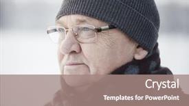  Presentation with wind energy close up portrait - PPT theme featuring man wearing glasses knit cap background and a coral colored foreground