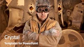  Presentation with steampunk - Presentation design featuring man wearing glasses post-apocalypse background and a red colored foreground