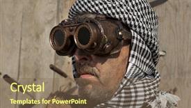  Presentation with steampunk - Slide deck featuring man wearing glasses post-apocalypse background and a violet colored foreground