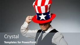  Presentation with hat - Beautiful presentation theme featuring man-wearing-hat-with-american backdrop and a gray colored foreground