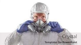  Presentation with hazmat - Cool new PPT theme with man-wearing-hazmat-suit-goggles backdrop and a light gray colored foreground