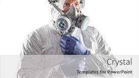  Presentation with hazmat - Theme having man-wearing-hazmat-suit-goggles background and a light gray colored foreground