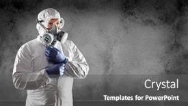  Presentation with hazmat - PPT theme featuring man-wearing-hazmat-suit-protective background and a gray colored foreground
