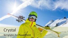  Presentation with sports - Presentation theme featuring man wearing helmet and mask background and a gold colored foreground