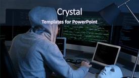  Presentation with hacking - Cool new theme with man wearing hoodie hacking server backdrop and a navy blue colored foreground