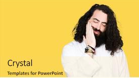  Presentation with jesus christ - Amazing slide deck having man wearing jesus christ costume backdrop and a yellow colored foreground