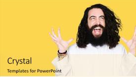  Presentation with jesus christ - Amazing slide deck having man wearing jesus christ costume backdrop and a yellow colored foreground