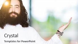  Presentation with jesus christ - Slide set enhanced with man wearing jesus christ costume background and a sky blue colored foreground