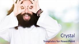  Presentation with jesus christ - Presentation theme consisting of man wearing jesus christ costume background and a sky blue colored foreground