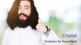  Presentation with jesus christ - Amazing slide deck having man wearing jesus christ costume backdrop and a sky blue colored foreground