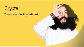  Presentation with jesus face - Theme having man wearing jesus christ costume background and a yellow colored foreground