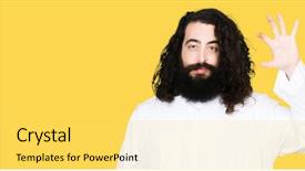  Presentation with jesus christ - Presentation theme consisting of man wearing jesus christ costume background and a yellow colored foreground