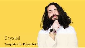 Presentation with jesus christ - Presentation with man wearing jesus christ costume looking confident at the camera with smile with crossed arms and hand raised on chin thinking positive background and a yellow colored foreground
