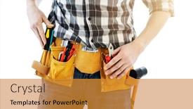  Presentation with handyman - Presentation theme with man-wearing-mounting-belt background and a gold colored foreground