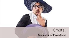  Presentation with nun - Slides having man wearing nun costume isolated on white background and a violet colored foreground