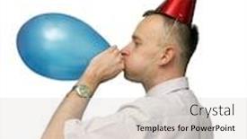  Presentation with party - PPT theme with man-wearing-party-cap-inflating background and a light gray colored foreground