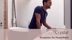  Presentation with modern - Slides having man-wearing-pyjamas-at-home background and a soft green colored foreground