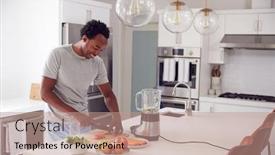  Presentation with kitchen - Amazing PPT theme having man-wearing-pyjamas-standing backdrop and a coral colored foreground